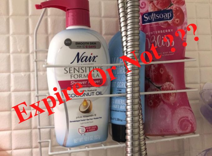 image shows Nair hair removal lotion in bathroom. 